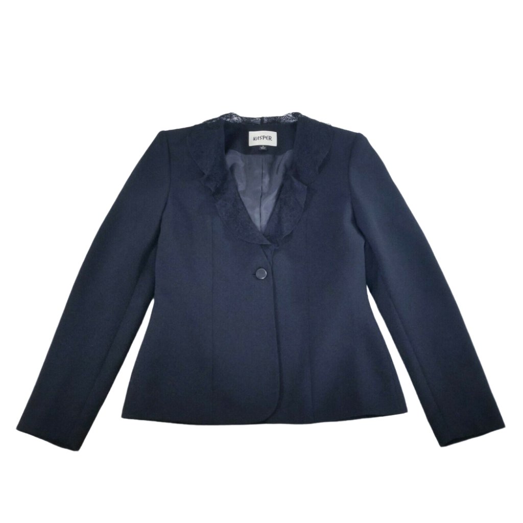 Kasper Black Lace Trim Blazer Jacket Women Size 6